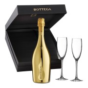 Bottega - Prosecco Gold in zwarte giftbox met 2 glazen  - 0.75L